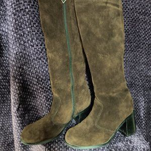 Vintage Zodiac Brown Genuine Suede Leather Knee High Boots w/Chunky Heel